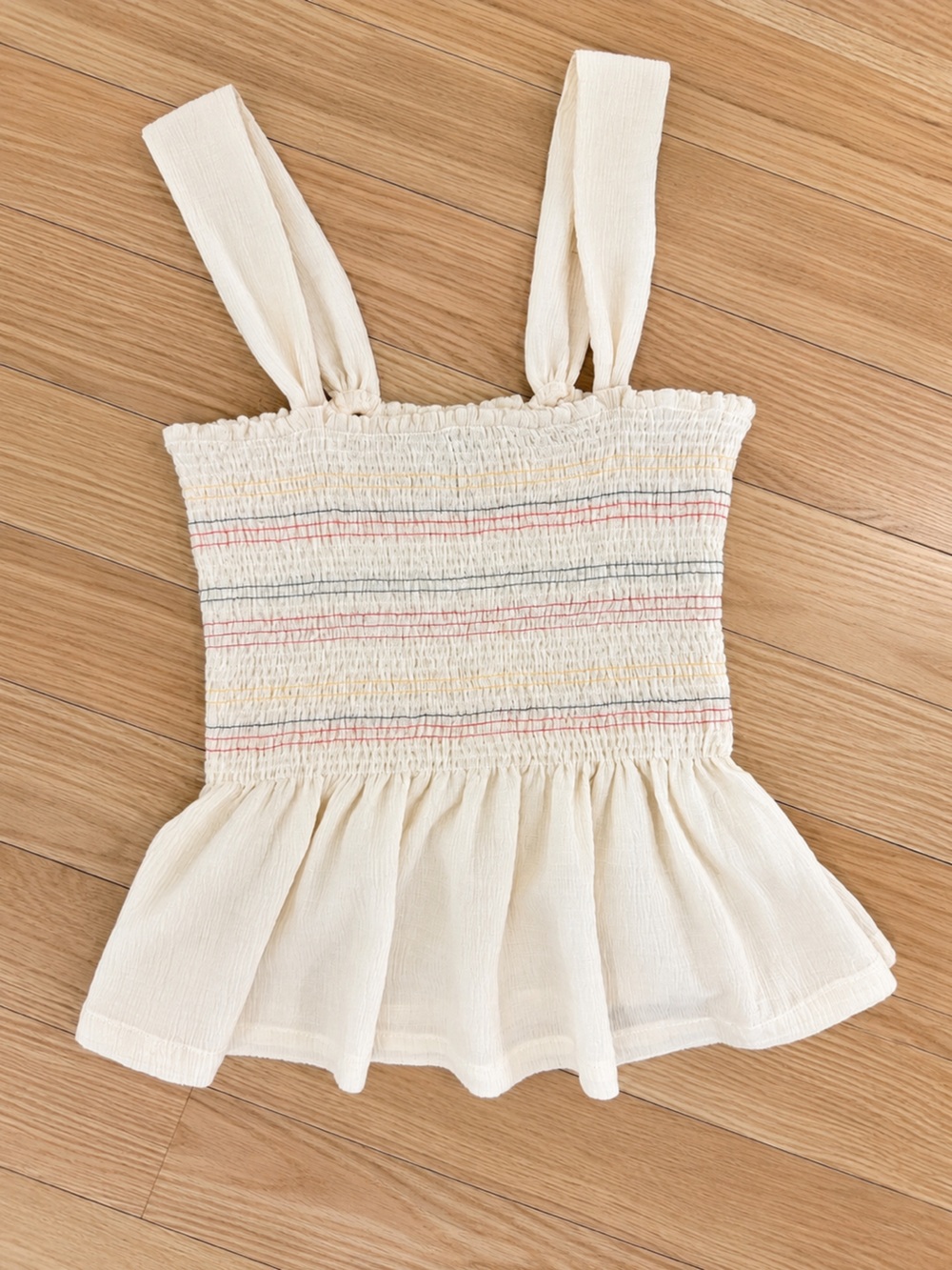 Madewell Smocked Peplum Tank Cream Rainbow Stripe Size S‎